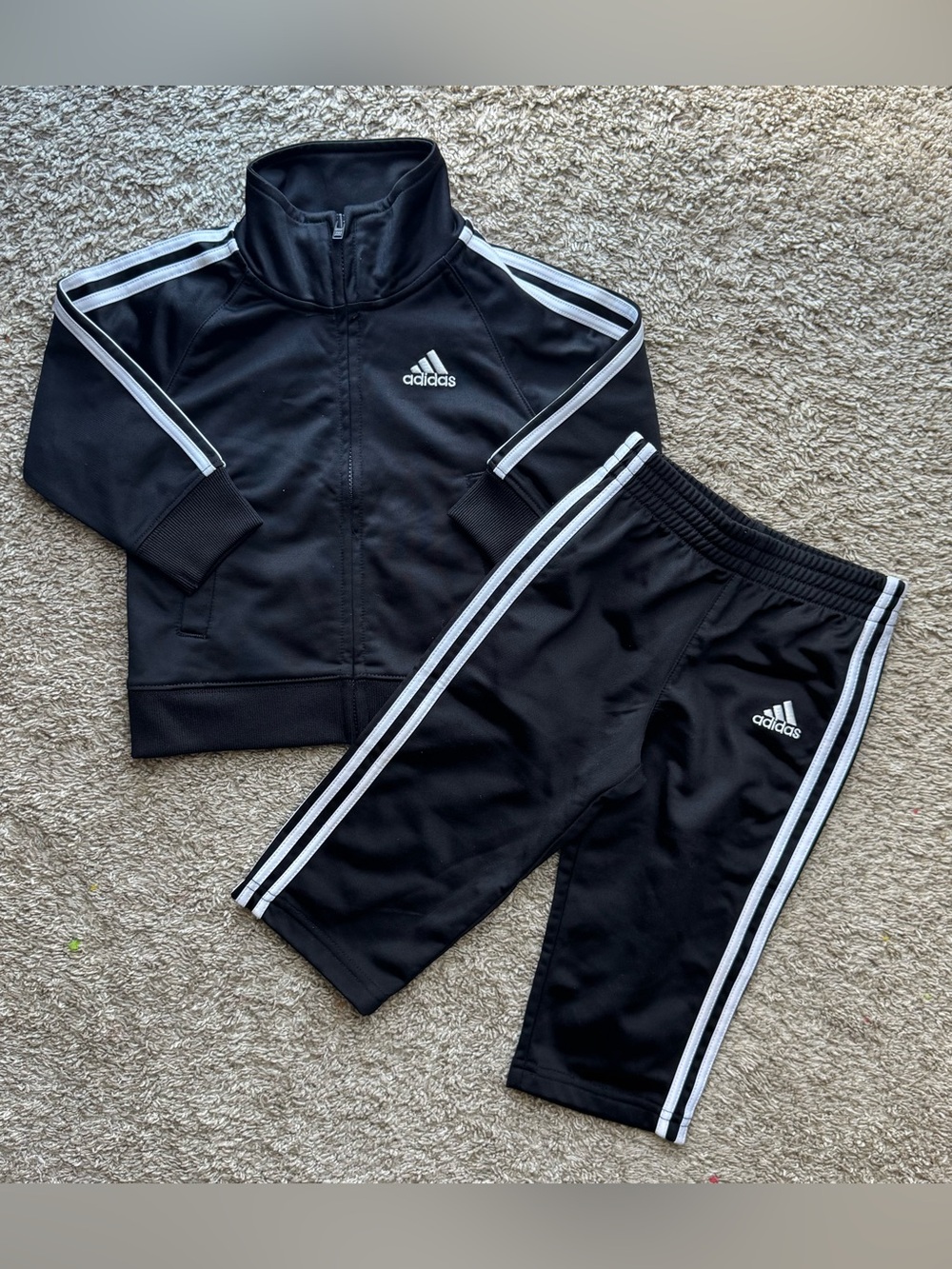 Adidas 2 Piece Tracksuit Set 12M Black White Zip Jacket Track Pants